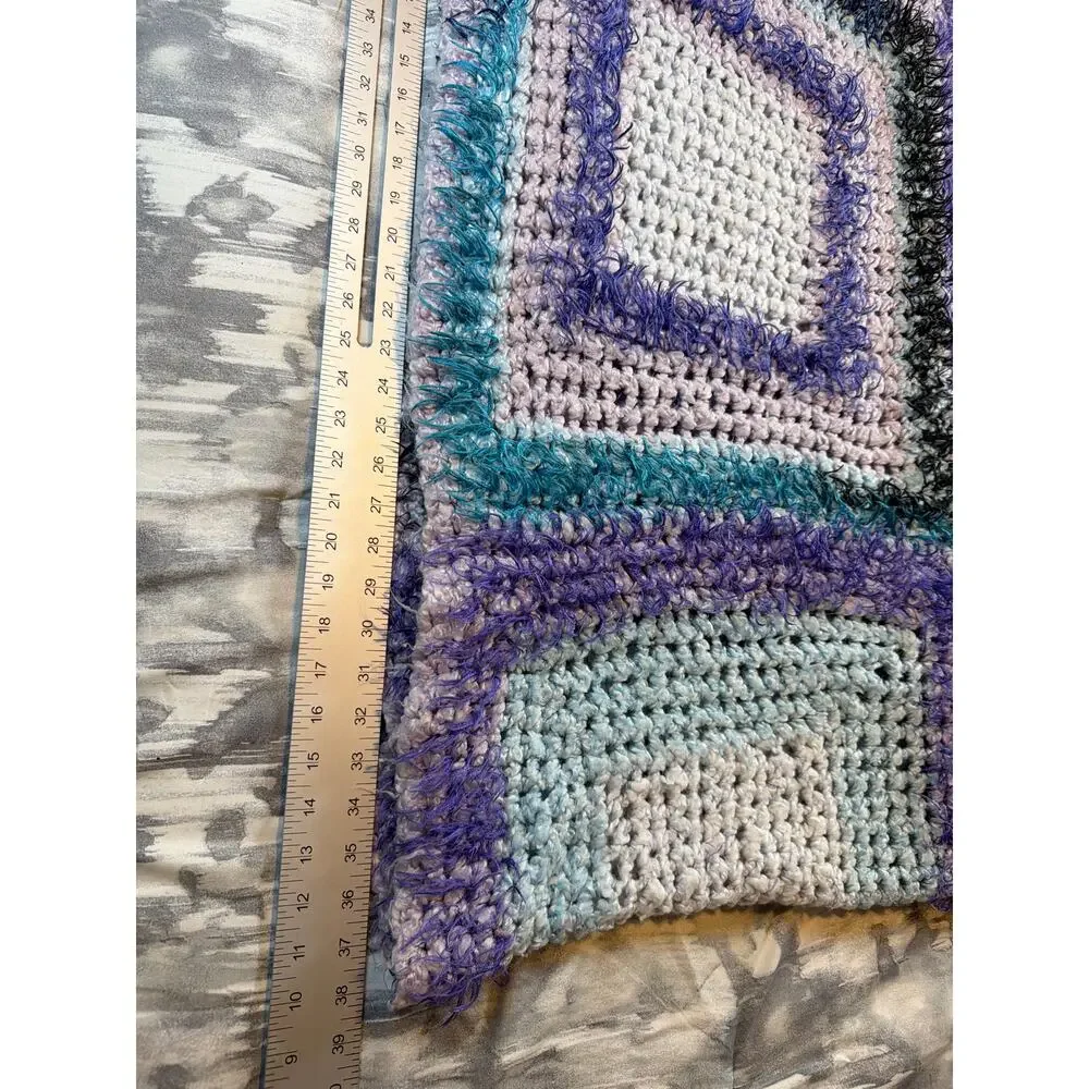 Granny Square Afghan 6’ 6” x 3’ Pastel Crochet Soft Blanket Throw Fun Fur Gift